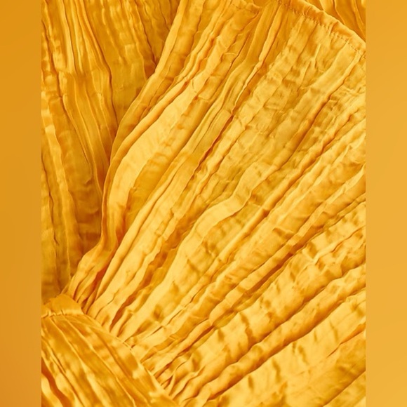 Satin V-Neck Flutter Sleeve Pleated Cutout Midi Dress - Picture 4 of 5